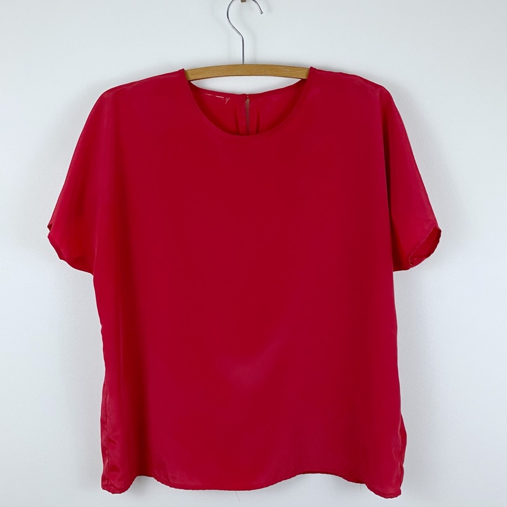 FINAL Vintage Silky Bright Red Lightweight Blouse